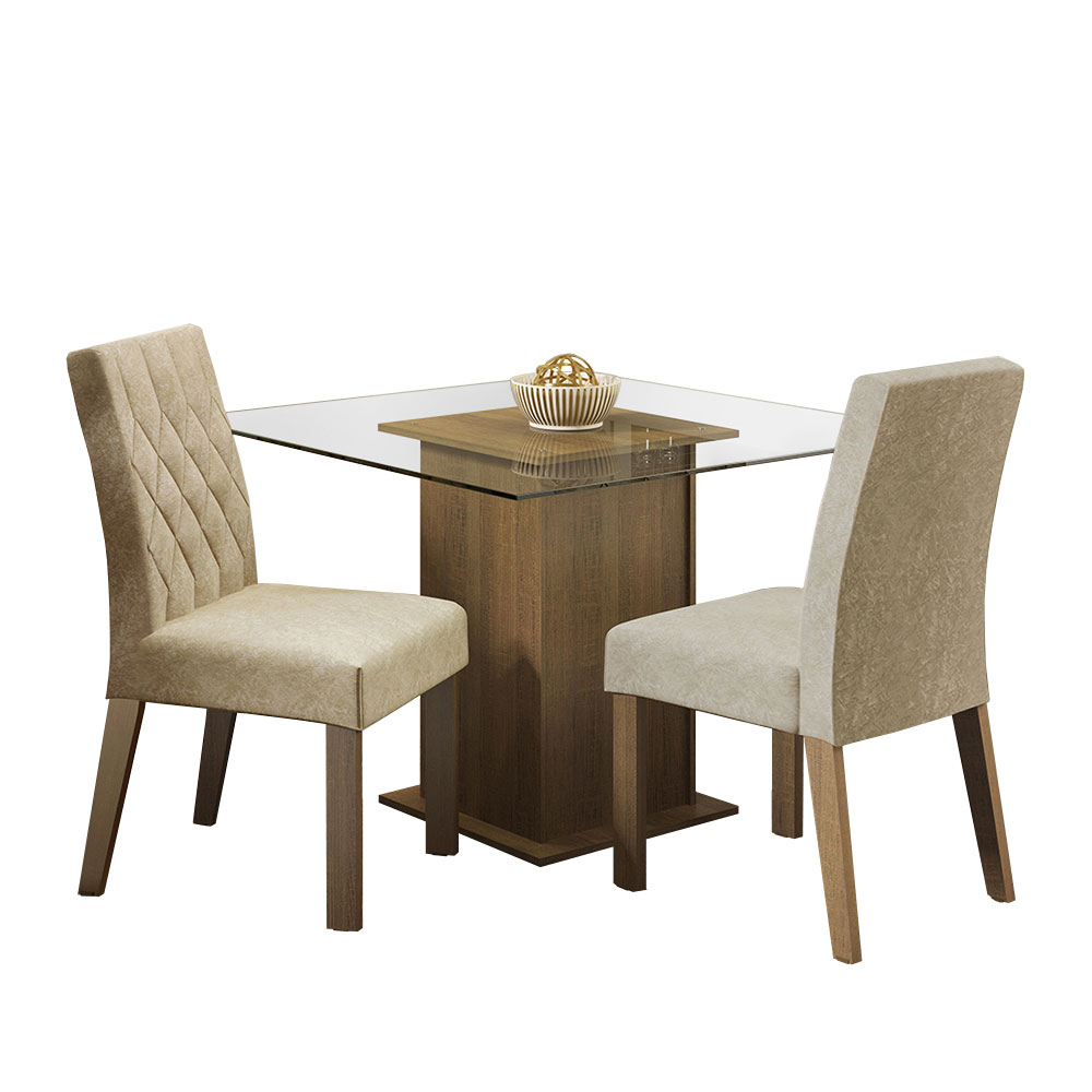 Conjunto Sala de Janta Mesa Tampo de Vidro 2 Cadeiras Rustic/Imperial Ciça Madesa