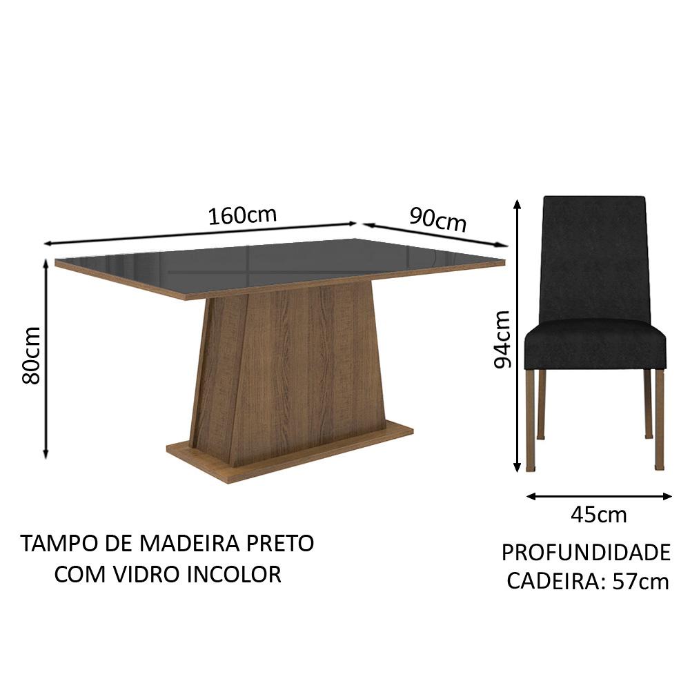 Conjunto Sala de Jantar  Mesa Tampo de Vidro  4 Cadeiras Rustic/Preto/Oxford Sabrina Madesa