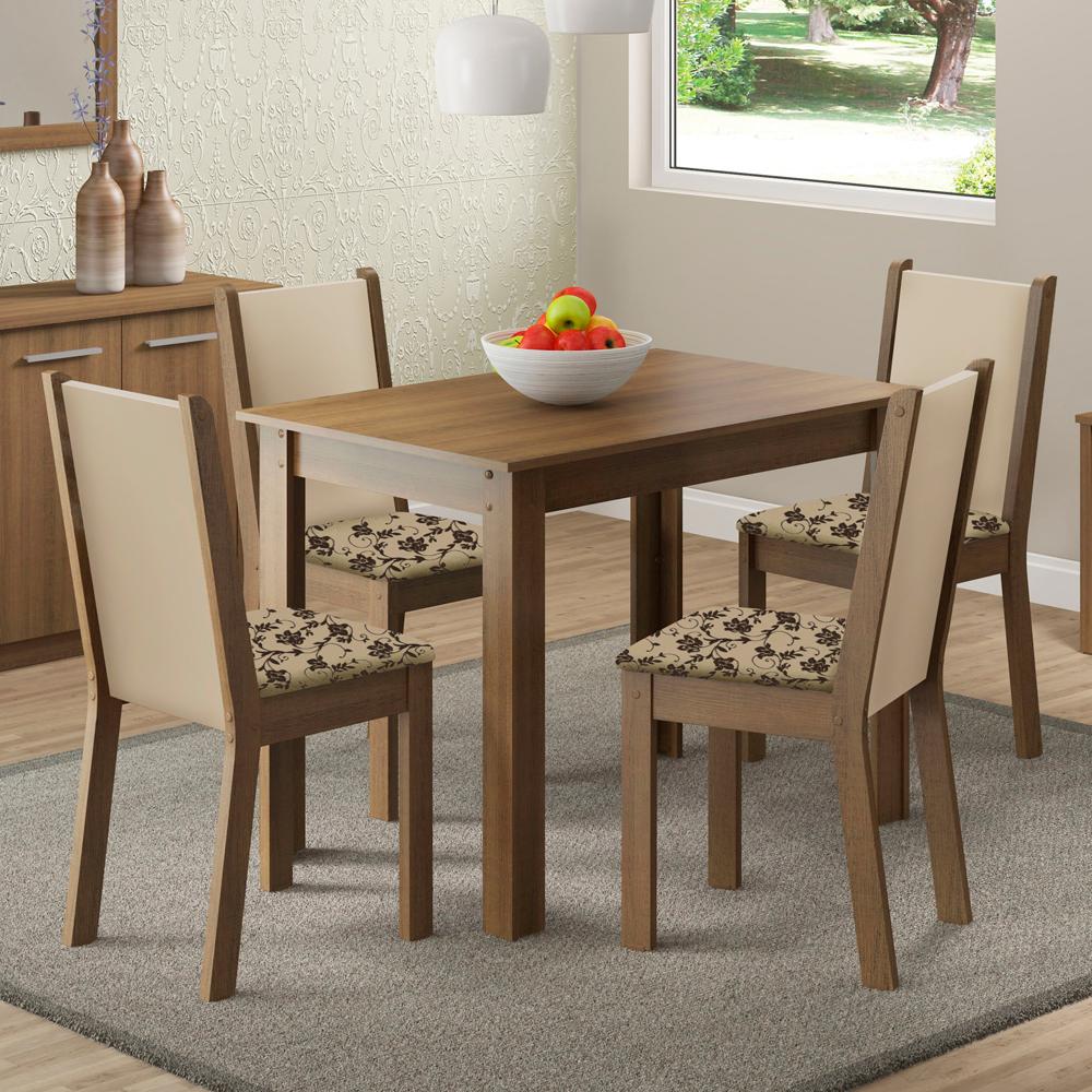Conjunto Sala de Jantar Cíntia Madesa Mesa Tampo de Madeira com 4 Cadeiras - Rustic/Crema/Bege Marrom
