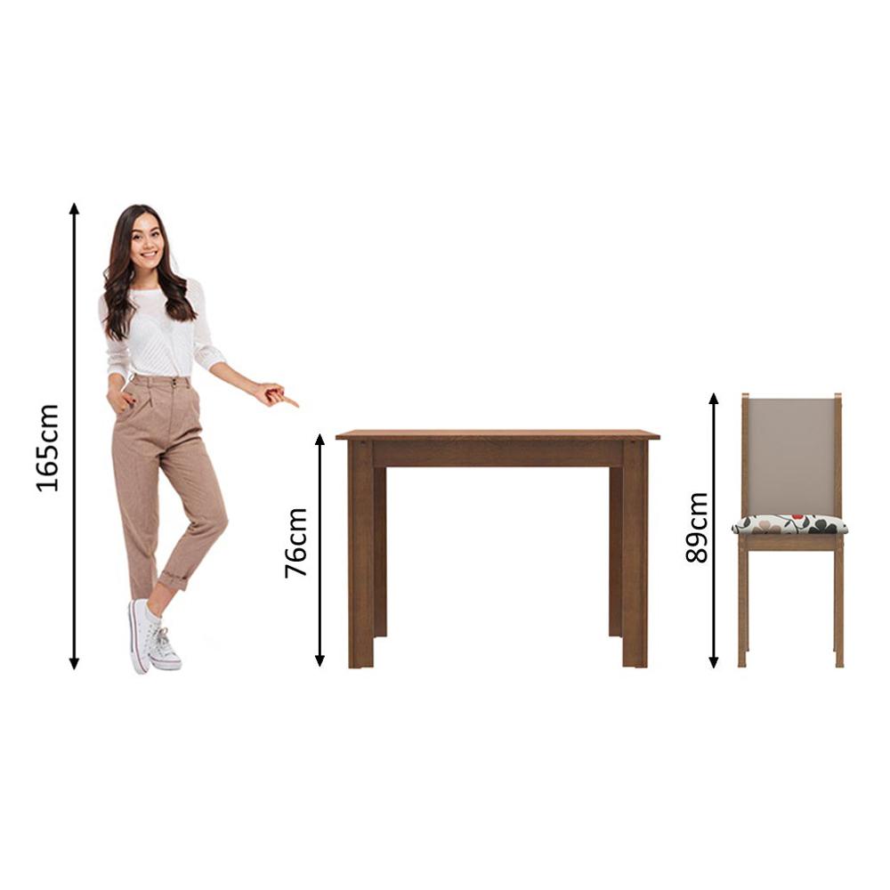 Conjunto Sala de Jantar Cíntia Madesa Mesa Tampo de Madeira com 4 Cadeiras - Rustic/Crema/Hibiscos
