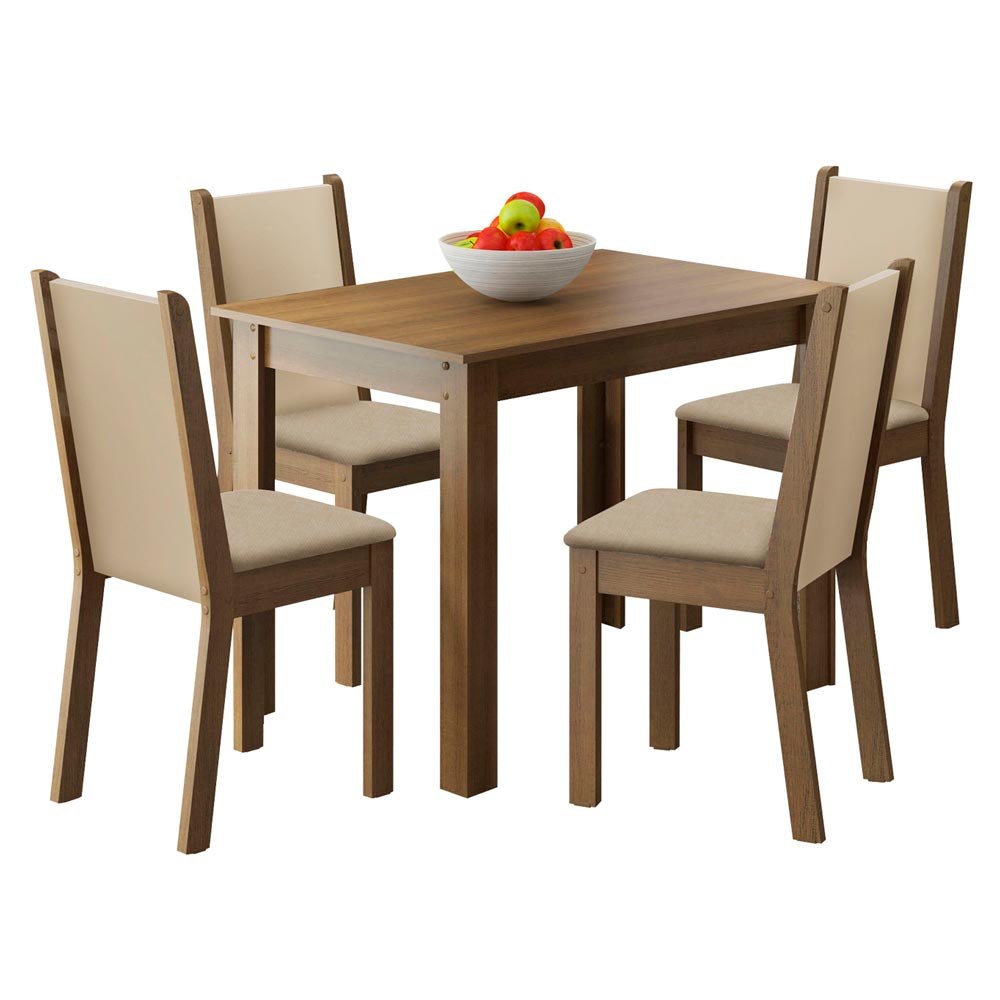 Conjunto Sala de Jantar Cíntia Madesa Mesa Tampo de Madeira com 4 Cadeiras - Rustic/Crema/Pérola