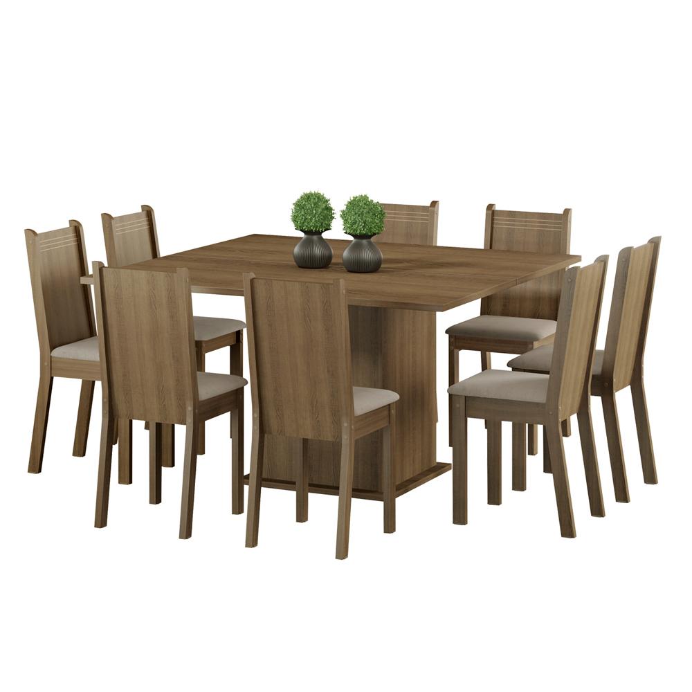 Conjunto Sala de Jantar Clarice Madesa Mesa Tampo de Madeira com 8 Cadeiras - Rustic/Pérola
