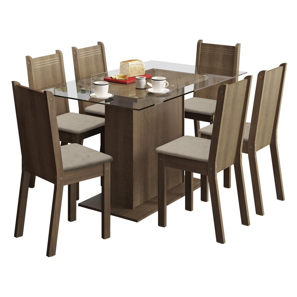 Conjunto Sala de Jantar Gales Madesa Mesa com 6 Cadeiras - Rustic/Pérola