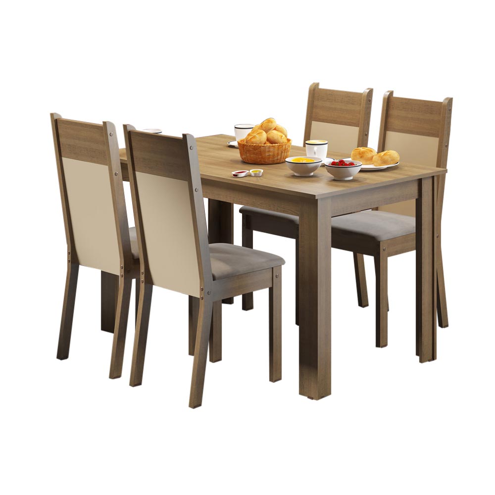 Conjunto Sala de Jantar Havana Madesa Mesa Tampo de Madeira com 4 Cadeiras