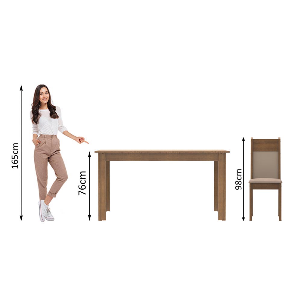 Conjunto Sala de Jantar Havana Madesa Mesa Tampo de Madeira com 4 Cadeiras