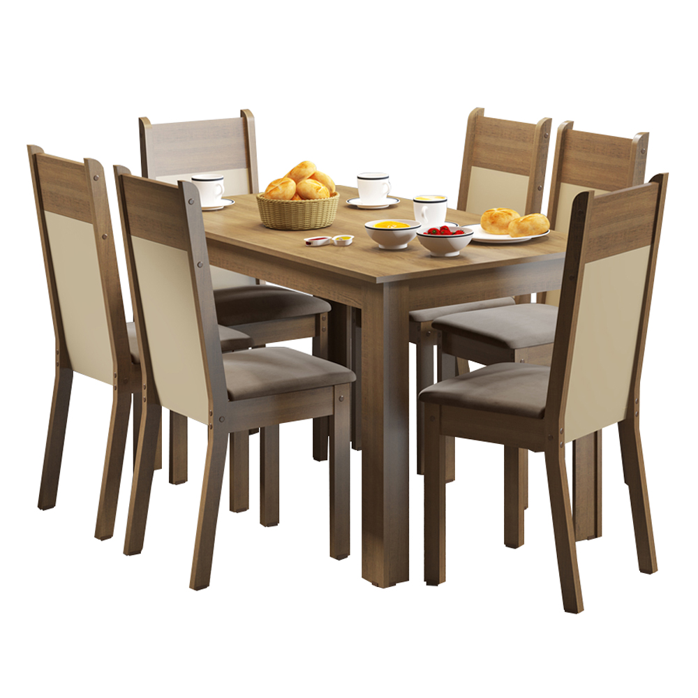 Conjunto Sala de Jantar Honduras Madesa Mesa Tampo de Madeira com 6 Cadeiras