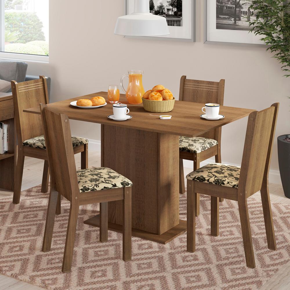 Conjunto Sala de Jantar Lexy Madesa Mesa Tampo de Madeira com 4 Cadeiras - Rustic/Bege Marrom