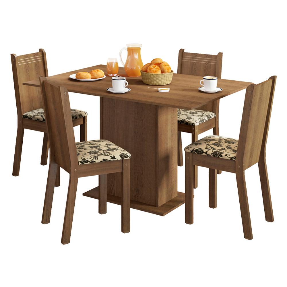 Conjunto Sala de Jantar Lexy Madesa Mesa Tampo de Madeira com 4 Cadeiras - Rustic/Bege Marrom