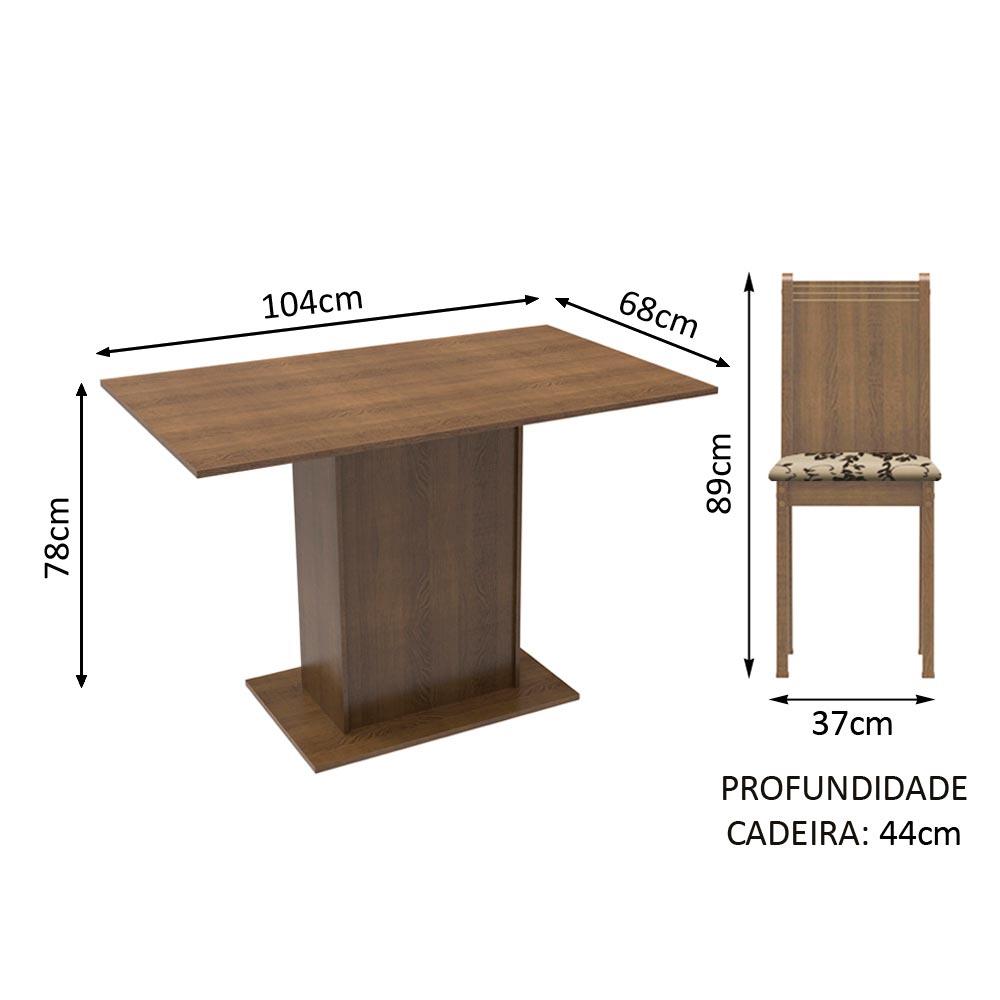 Conjunto Sala de Jantar Lexy Madesa Mesa Tampo de Madeira com 4 Cadeiras - Rustic/Bege Marrom