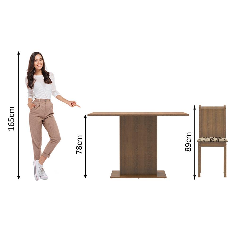Conjunto Sala de Jantar Lexy Madesa Mesa Tampo de Madeira com 4 Cadeiras - Rustic/Bege Marrom