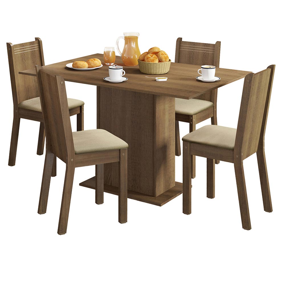 Conjunto Sala de Jantar Lexy Madesa Mesa Tampo de Madeira com 4 Cadeiras - Rustic/Pérola