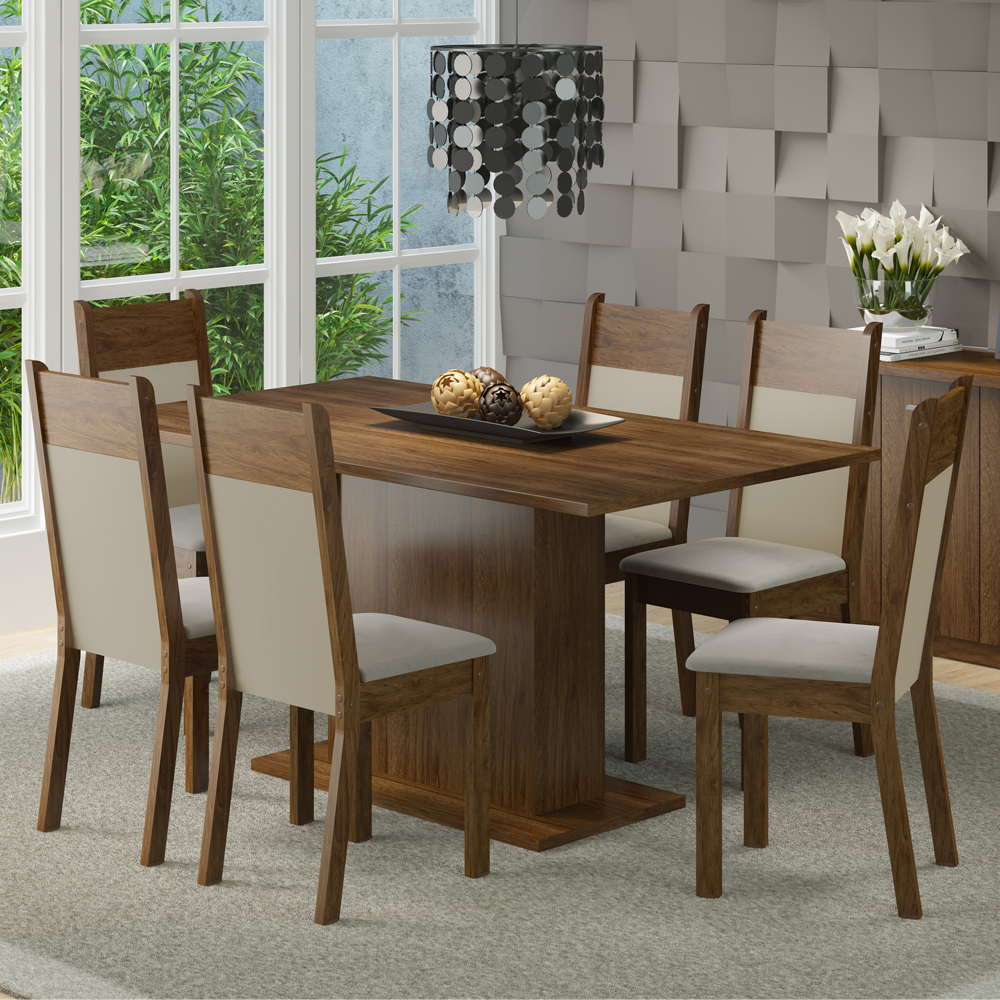 Conjunto Sala de Jantar Lousiana Madesa Mesa Tampo de Madeira com 6 Cadeiras