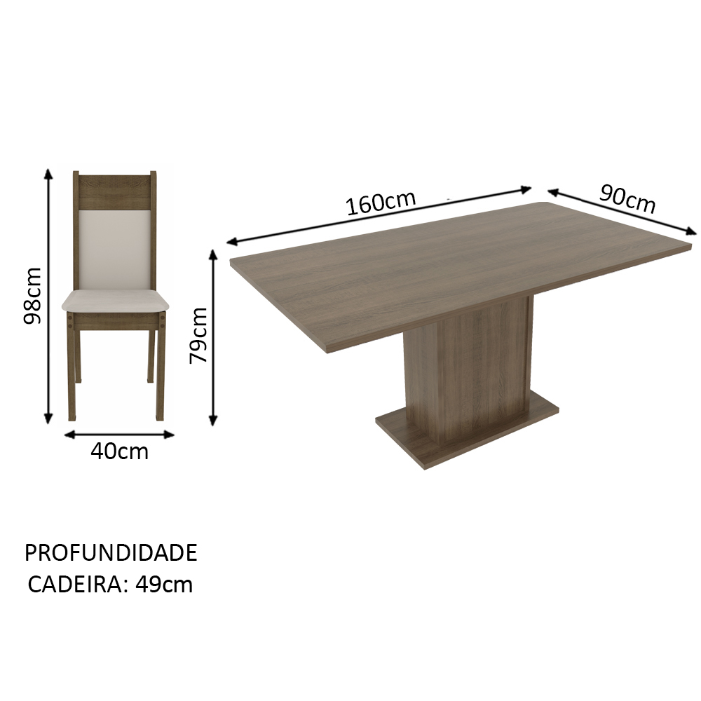 Conjunto Sala de Jantar Lousiana Madesa Mesa Tampo de Madeira com 6 Cadeiras