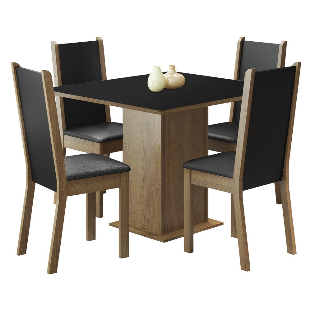 Conjunto Sala de Jantar Madesa Alana Mesa Tampo de Madeira com 4 Cadeiras - Rustic/Preto