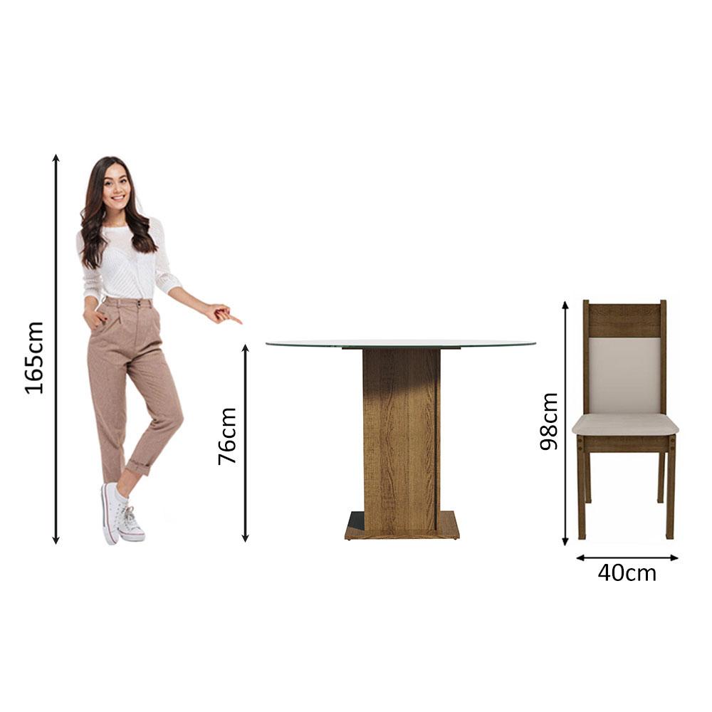 Conjunto Sala de Jantar Madesa Ana Mesa Tampo de Vidro Redondo 4 Cadeiras - Rustic/Crema/Bege