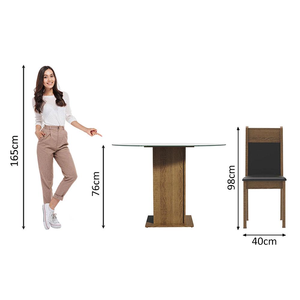 Conjunto Sala de Jantar Madesa Ana Mesa Tampo de Vidro Redondo 4 Cadeiras - Rustic/Preto