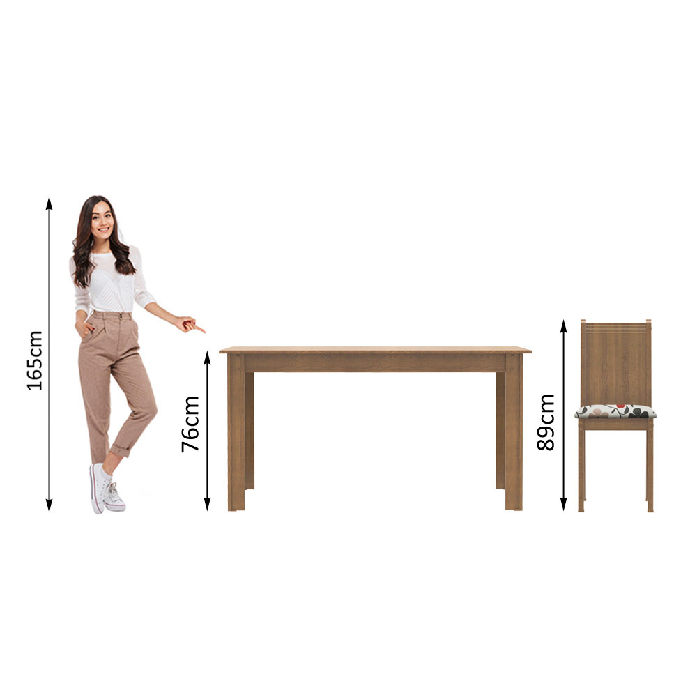 Conjunto Sala de Jantar Madesa Analu Mesa Tampo de Madeira com 6 Cadeiras - Rustic/Floral Hibiscos