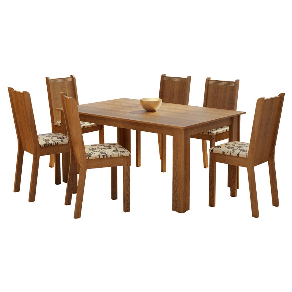 Conjunto Sala de Jantar Madesa Analu Mesa Tampo de Madeira com 6 Cadeiras