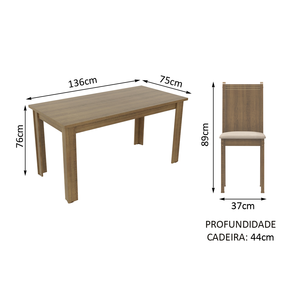 Conjunto Sala de Jantar Madesa Analu Mesa Tampo de Madeira com 6 Cadeiras