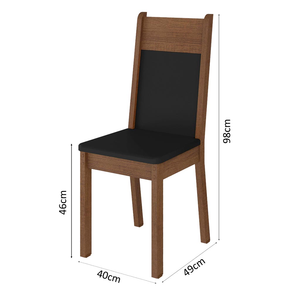 Conjunto Sala de Jantar Madesa Anita Mesa Tampo de Vidro com 4 Cadeiras - Rustic/Preto/Sintético Preto