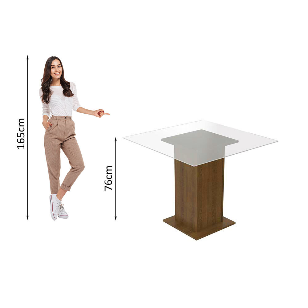 Conjunto Sala de Jantar Madesa Anita Mesa Tampo de Vidro com 4 Cadeiras - Rustic/Preto/Sintético Preto