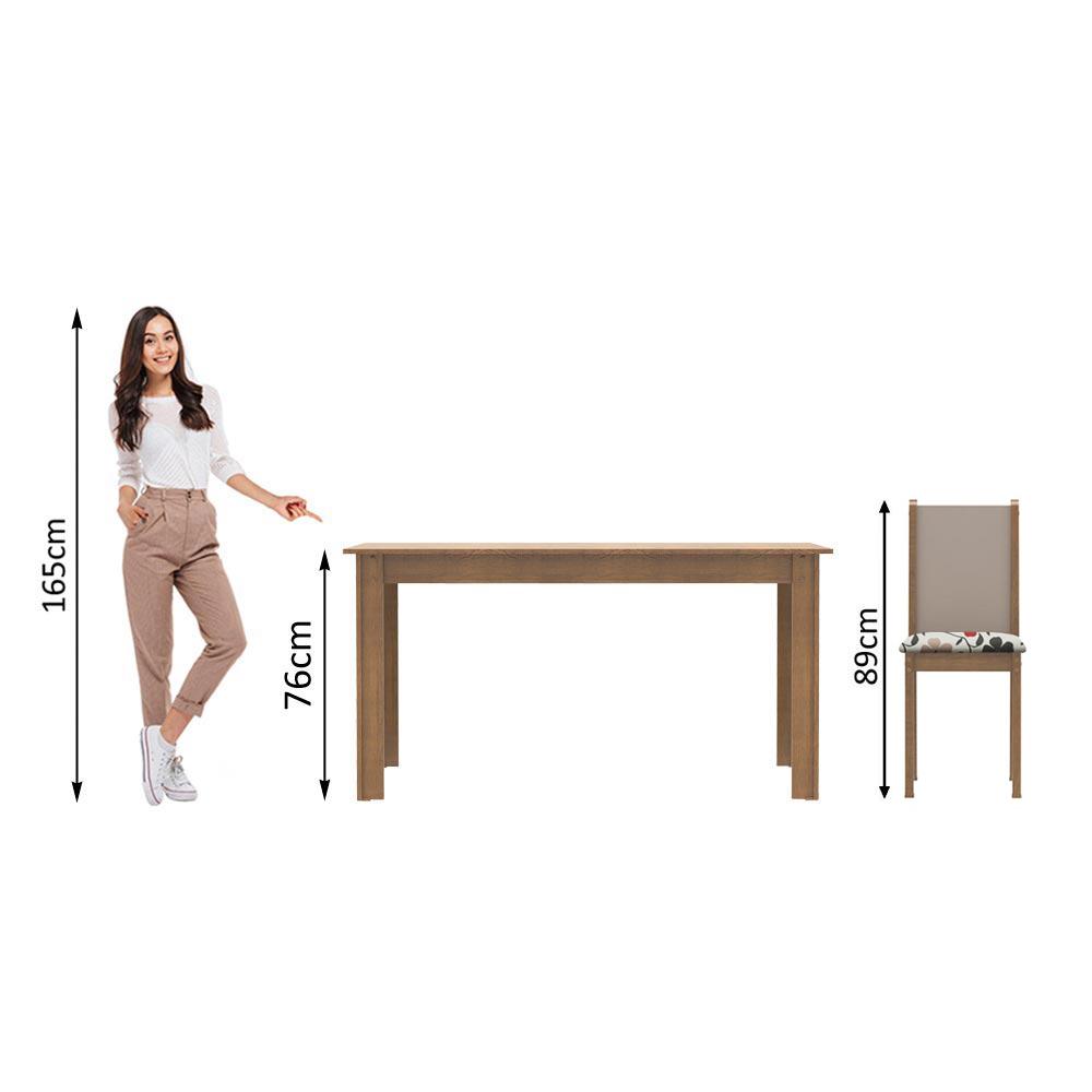 Conjunto Sala de Jantar Madesa Bea Mesa Tampo de Madeira com 4 Cadeiras - Rustic/Crema/Floral Hibiscos