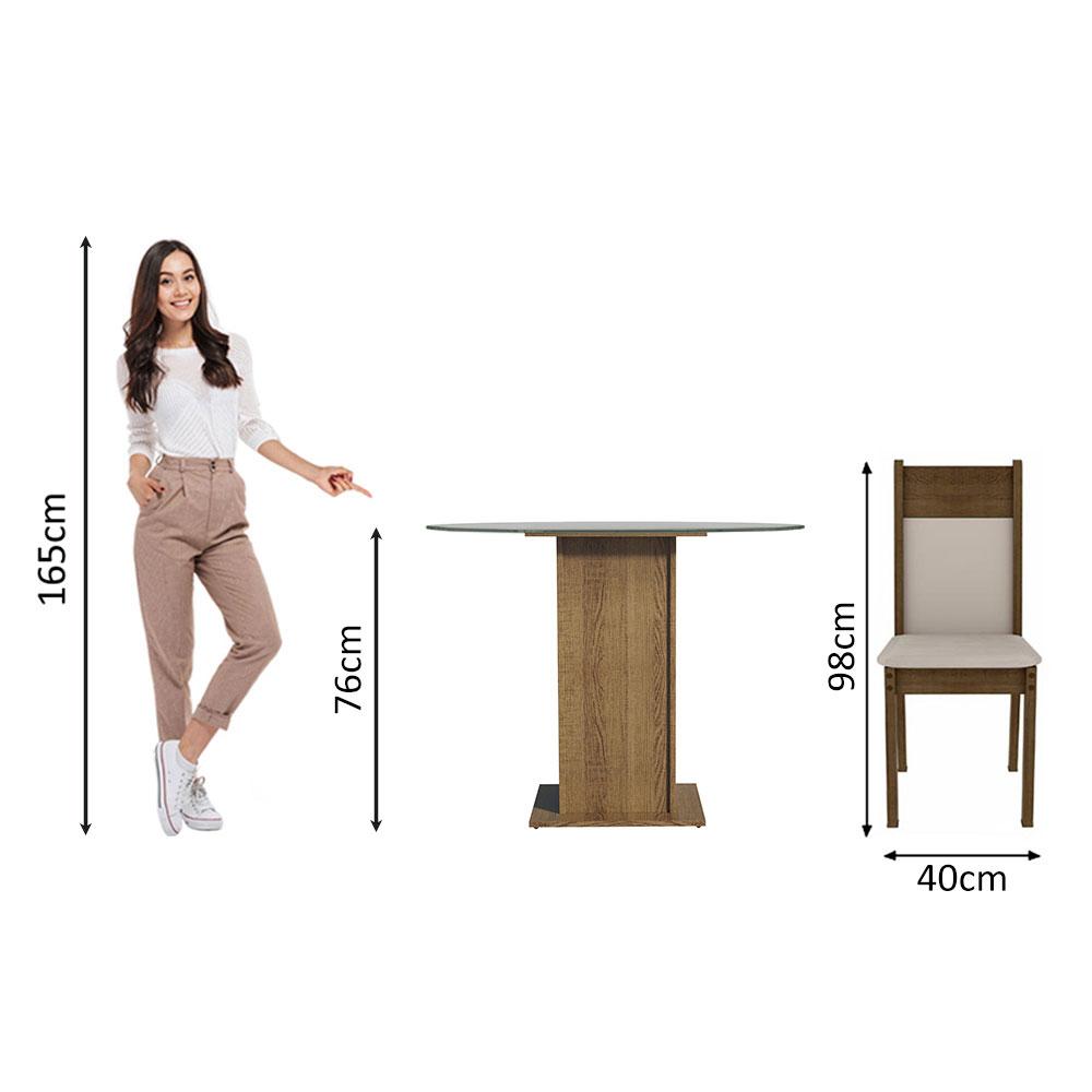 Conjunto Sala de Jantar Madesa Beta Mesa Tampo de Vidro Redondo 4 Cadeiras - Rustic/Crema/Bege