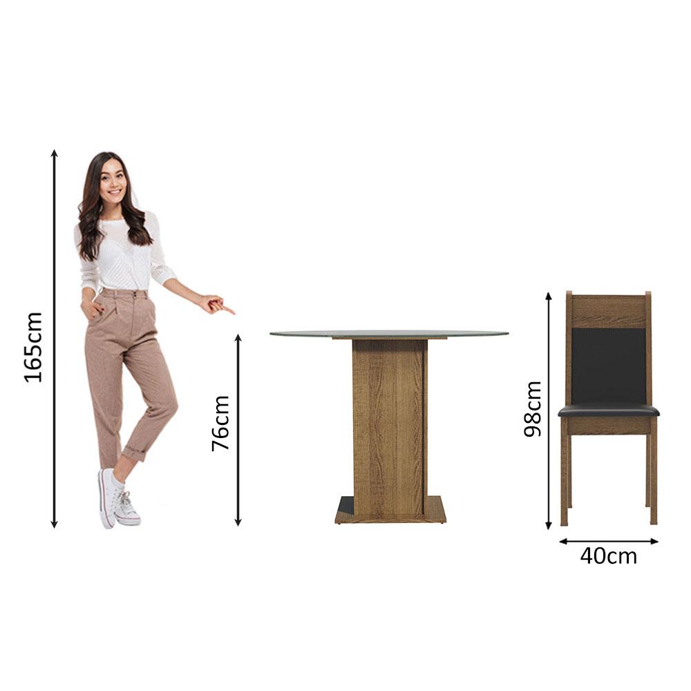 Conjunto Sala de Jantar Madesa Beta Mesa Tampo de Vidro Redondo 4 Cadeiras - Rustic/Preto