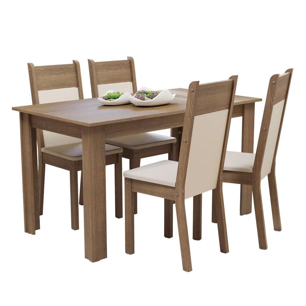 Conjunto Sala de Jantar Madesa Cali Mesa Tampo de Madeira com 4 Cadeiras - Rustic/Crema/Bege