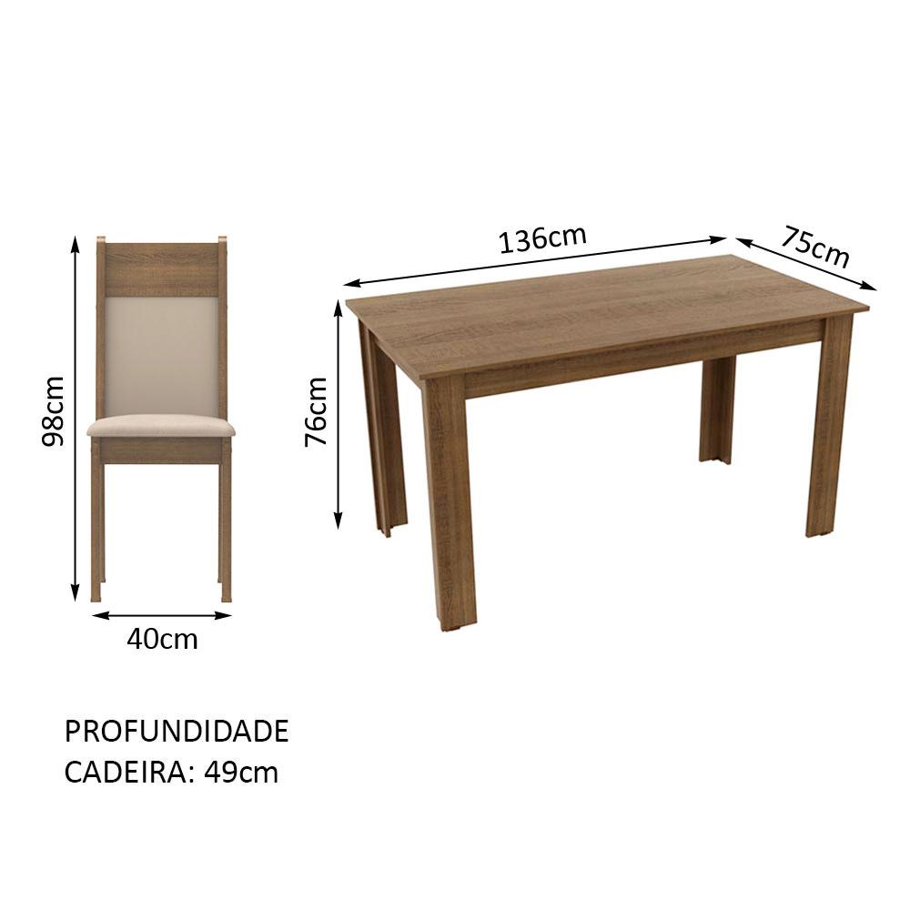Conjunto Sala de Jantar Madesa Cali Mesa Tampo de Madeira com 4 Cadeiras - Rustic/Crema/Bege