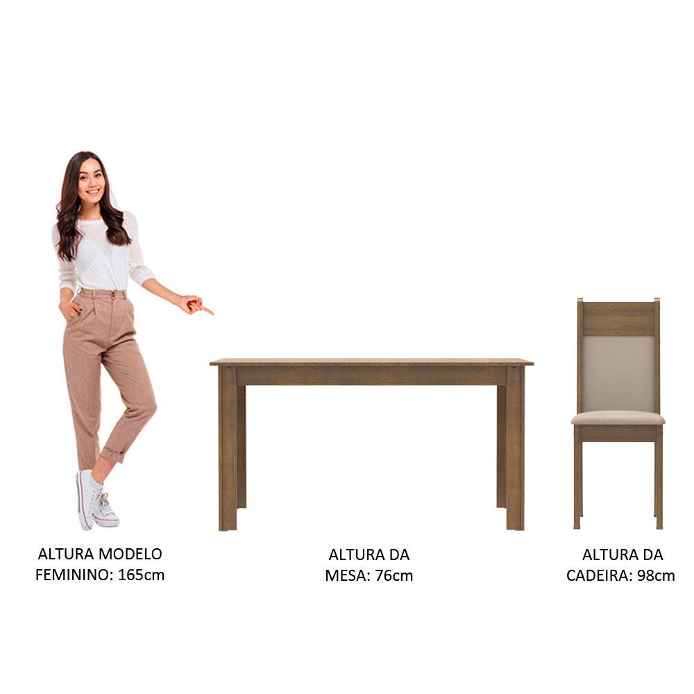 Conjunto Sala de Jantar Madesa Cali Mesa Tampo de Madeira com 4 Cadeiras - Rustic/Crema/Bege