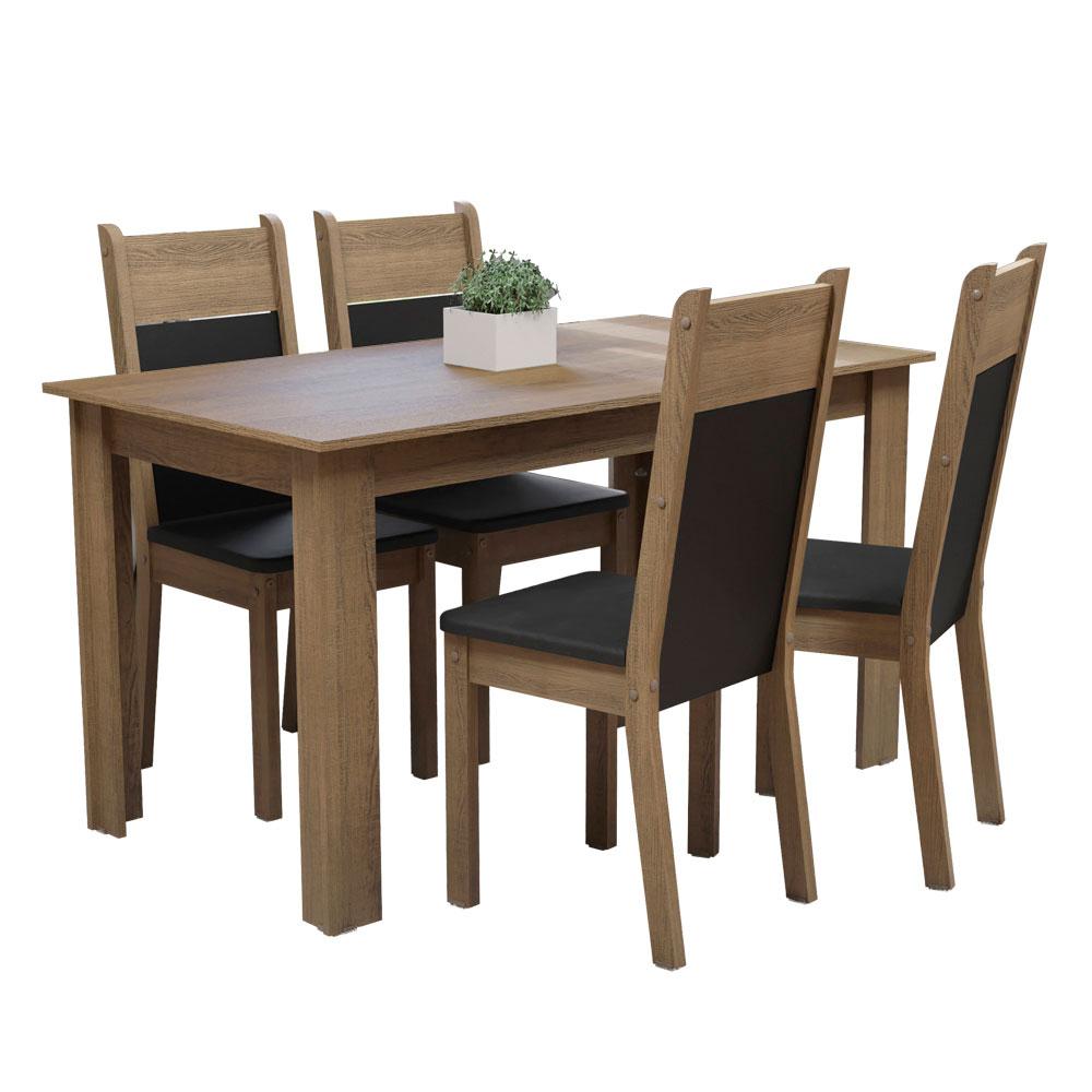 Conjunto Sala de Jantar Madesa Cali Mesa Tampo de Madeira com 4 Cadeiras - Rustic/Preto/Sint Preto