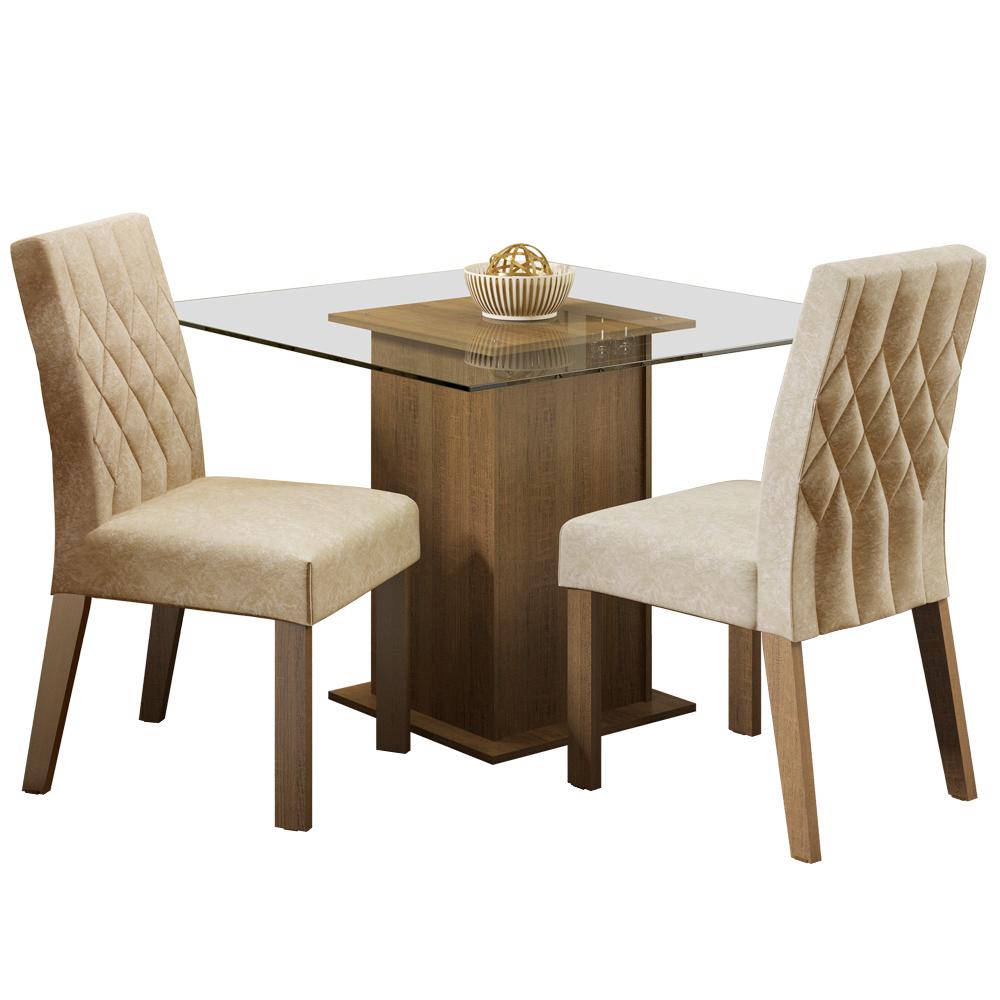 Conjunto Sala de Jantar Madesa Cassia Mesa Tampo de Vidro com 2 Cadeiras - Rustic/Imperial