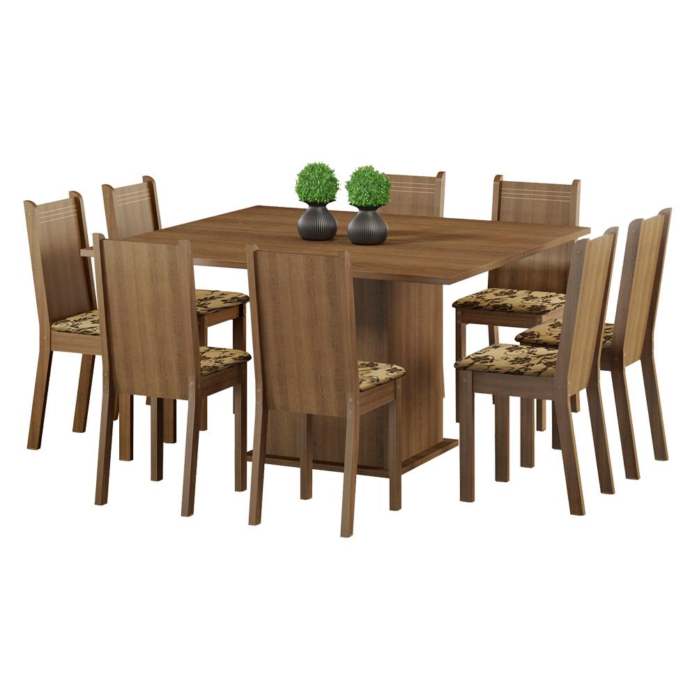 Conjunto Sala de Jantar Madesa Clarice Mesa Tampo de Madeira com 8 Cadeiras - Rustic/Bege Marrom