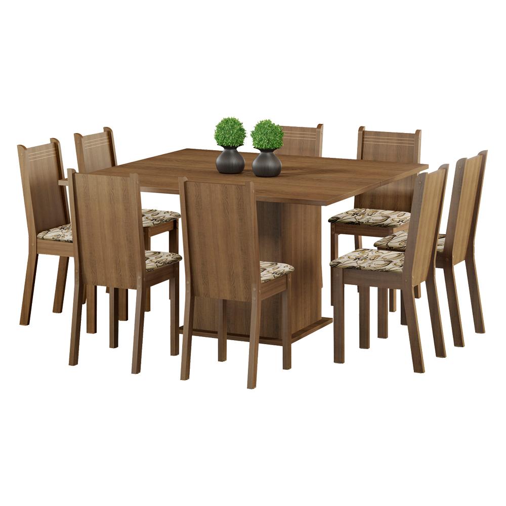 Conjunto Sala de Jantar Madesa Clarice Mesa Tampo de Madeira com 8 Cadeiras - Rustic/Lírio Bege