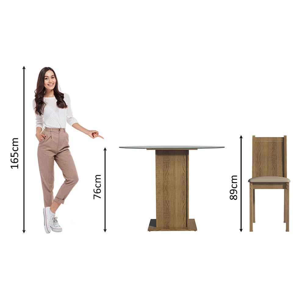 Conjunto Sala de Jantar Madesa Débora Mesa Tampo de Vidro Redondo 4 Cadeiras - Rustic/Bege
