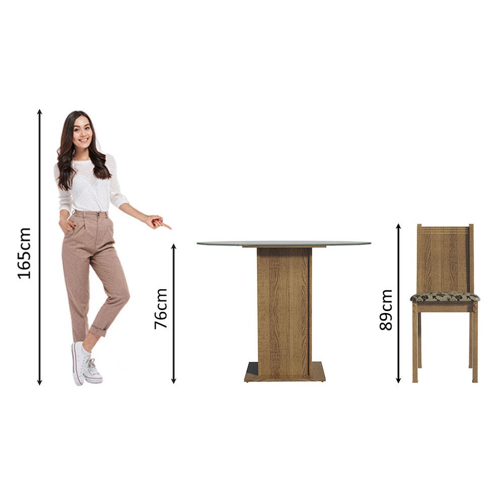 Conjunto Sala de Jantar Madesa Débora Mesa Tampo de Vidro Redondo 4 Cadeiras - Rustic/Bege Marrom