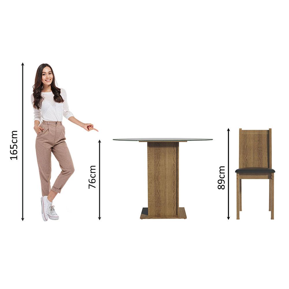 Conjunto Sala de Jantar Madesa Débora Mesa Tampo de Vidro Redondo 4 Cadeiras - Rustic/Preto