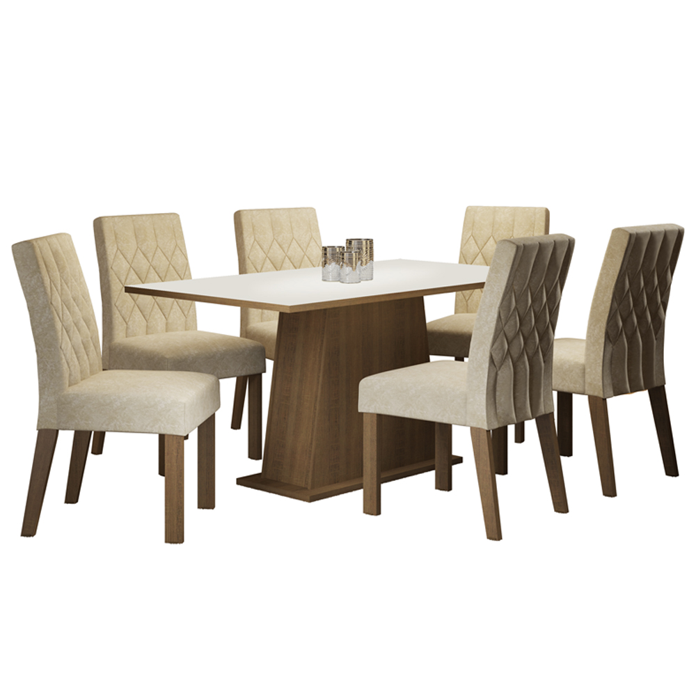 Conjunto Sala de Jantar Madesa Daniela Mesa Tampo de Madeira com 6 Cadeiras - Rustic/Branco/Imperial