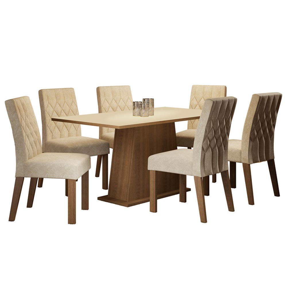 Conjunto Sala de Jantar Madesa Daniela Mesa Tampo de Madeira com 6 Cadeiras - Rustic/Crema/Imperial