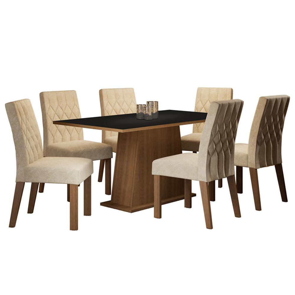 Conjunto Sala de Jantar Madesa Daniela Mesa Tampo de Madeira com 6 Cadeiras - Rustic/Preto/Imperial