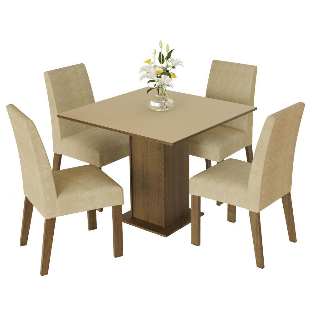 Conjunto Sala de Jantar Madesa Deise Mesa Tampo de Madeira 4 Cadeiras - Rustic/Crema/Imperial