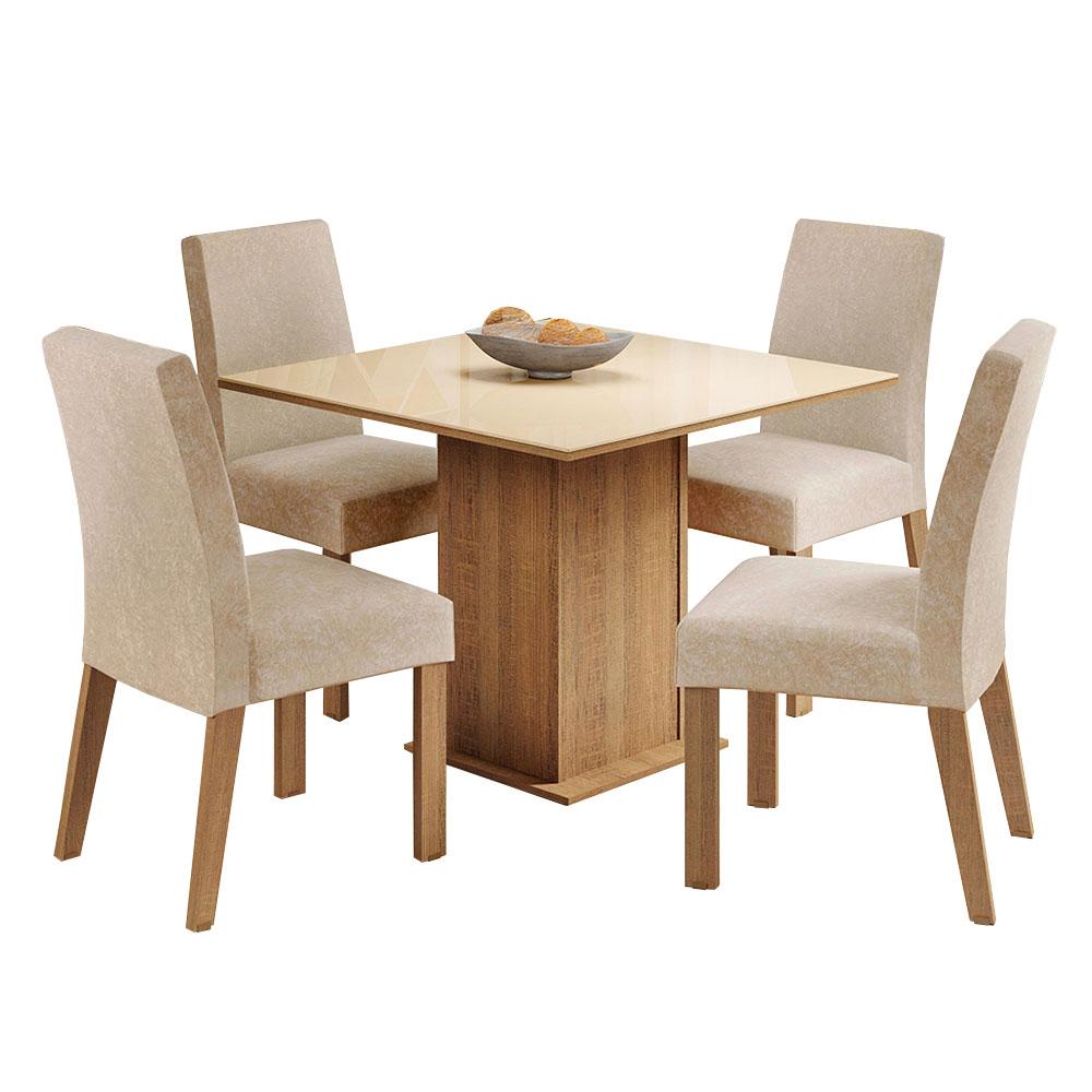 Conjunto Sala de Jantar Madesa Evelin Mesa Tampo de Vidro com 4 Cadeiras - Rustic/Crema/Imperial