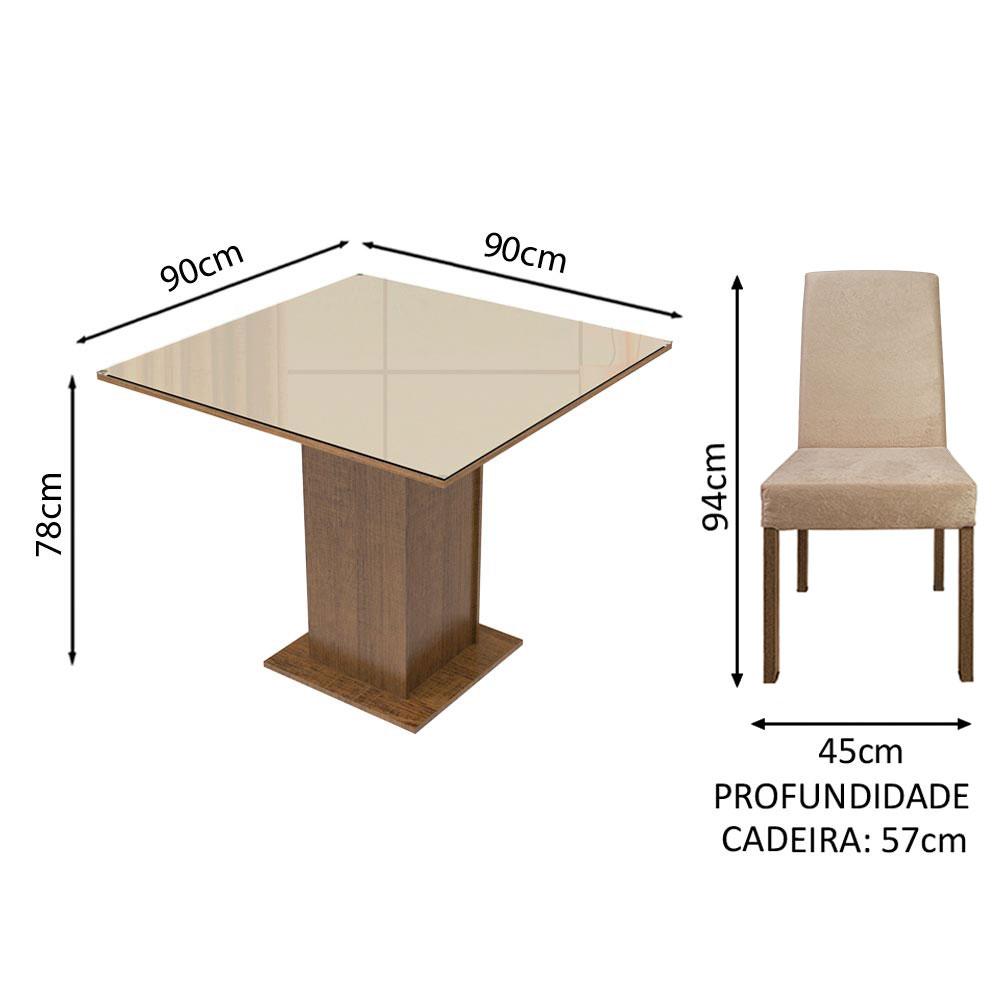 Conjunto Sala de Jantar Madesa Evelin Mesa Tampo de Vidro com 4 Cadeiras - Rustic/Crema/Imperial