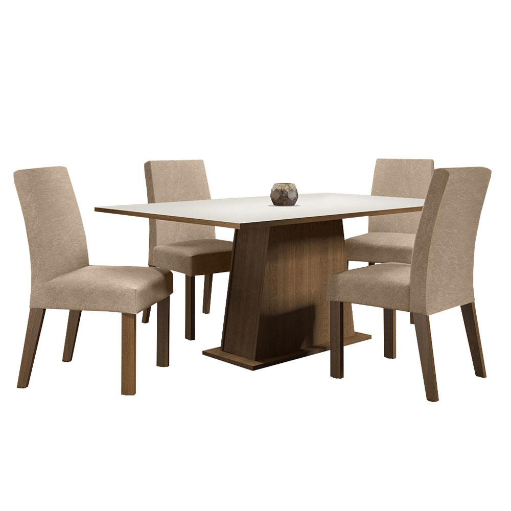 Conjunto Sala de Jantar Madesa Flavia Mesa Tampo de Madeira com 4 Cadeiras - Rustic/Branco/Imperial