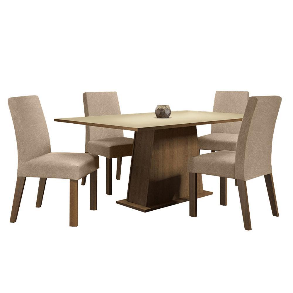 Conjunto Sala de Jantar Madesa Flavia Mesa Tampo de Madeira com 4 Cadeiras - Rustic/Crema/Imperial