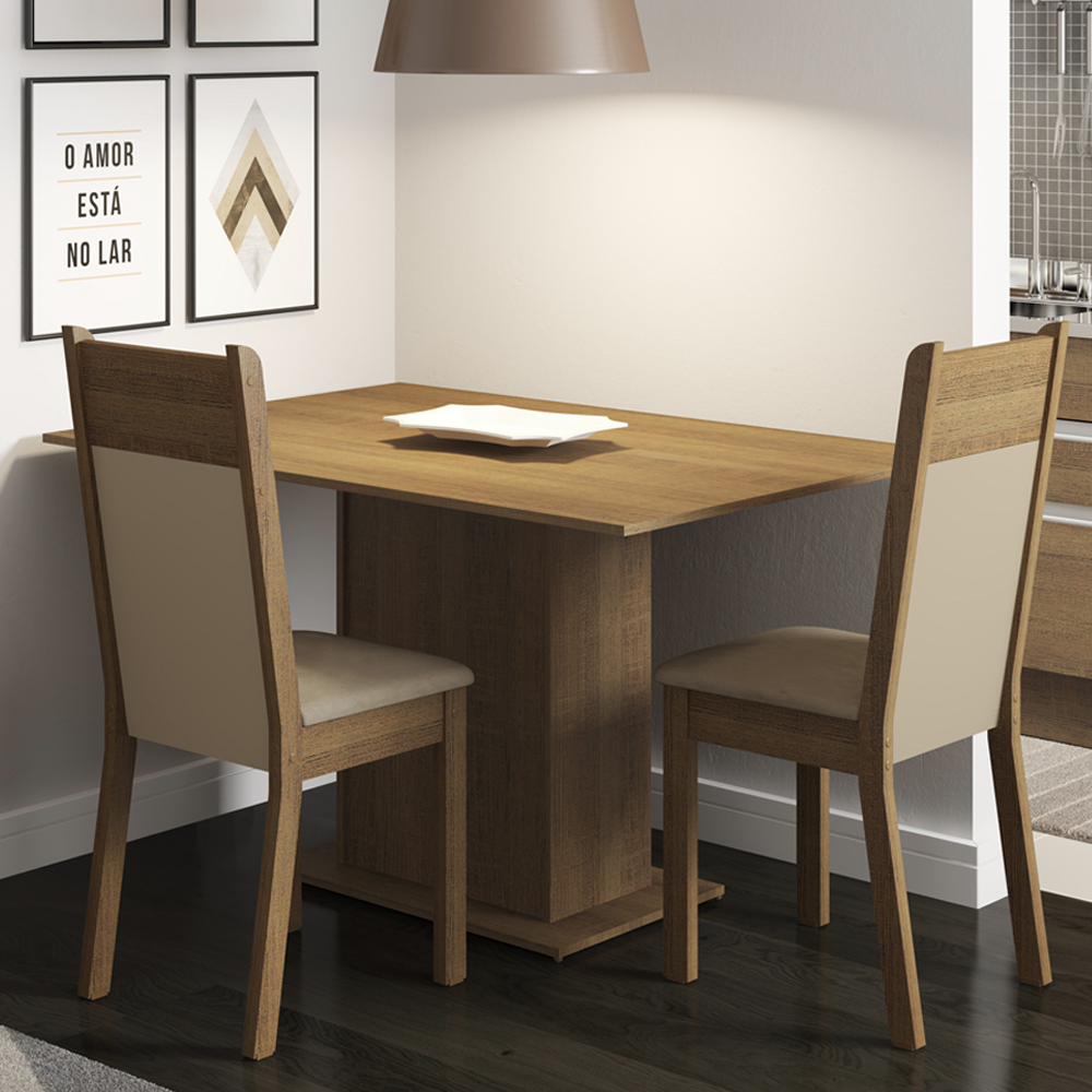 Conjunto Sala de Jantar Madesa Gabi Mesa Tampo de Madeira com 2 Cadeiras - Rustic/Crema/Pérola