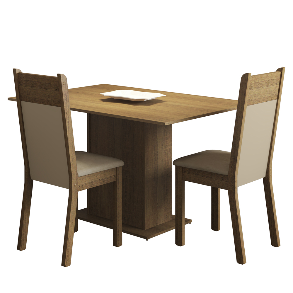 Conjunto Sala de Jantar Madesa Gabi Mesa Tampo de Madeira com 2 Cadeiras - Rustic/Crema/Pérola