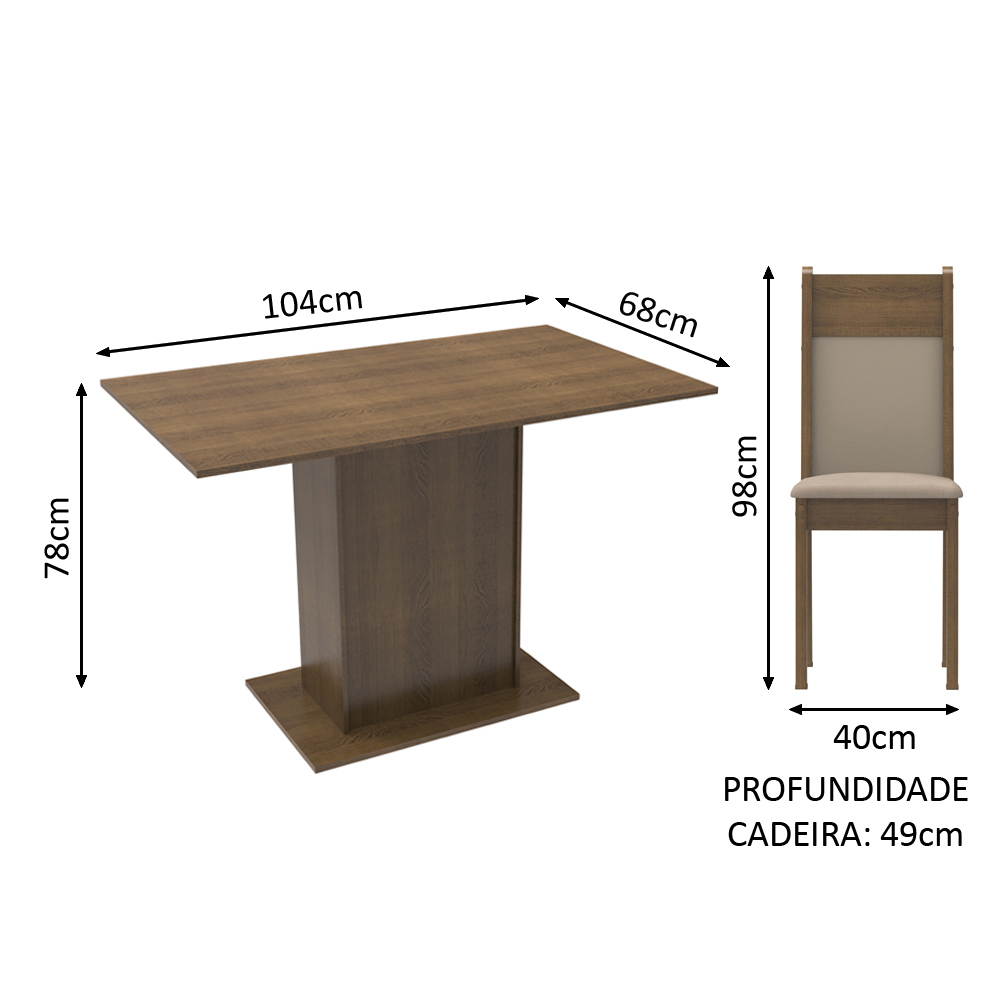 Conjunto Sala de Jantar Madesa Gabi Mesa Tampo de Madeira com 2 Cadeiras - Rustic/Crema/Pérola