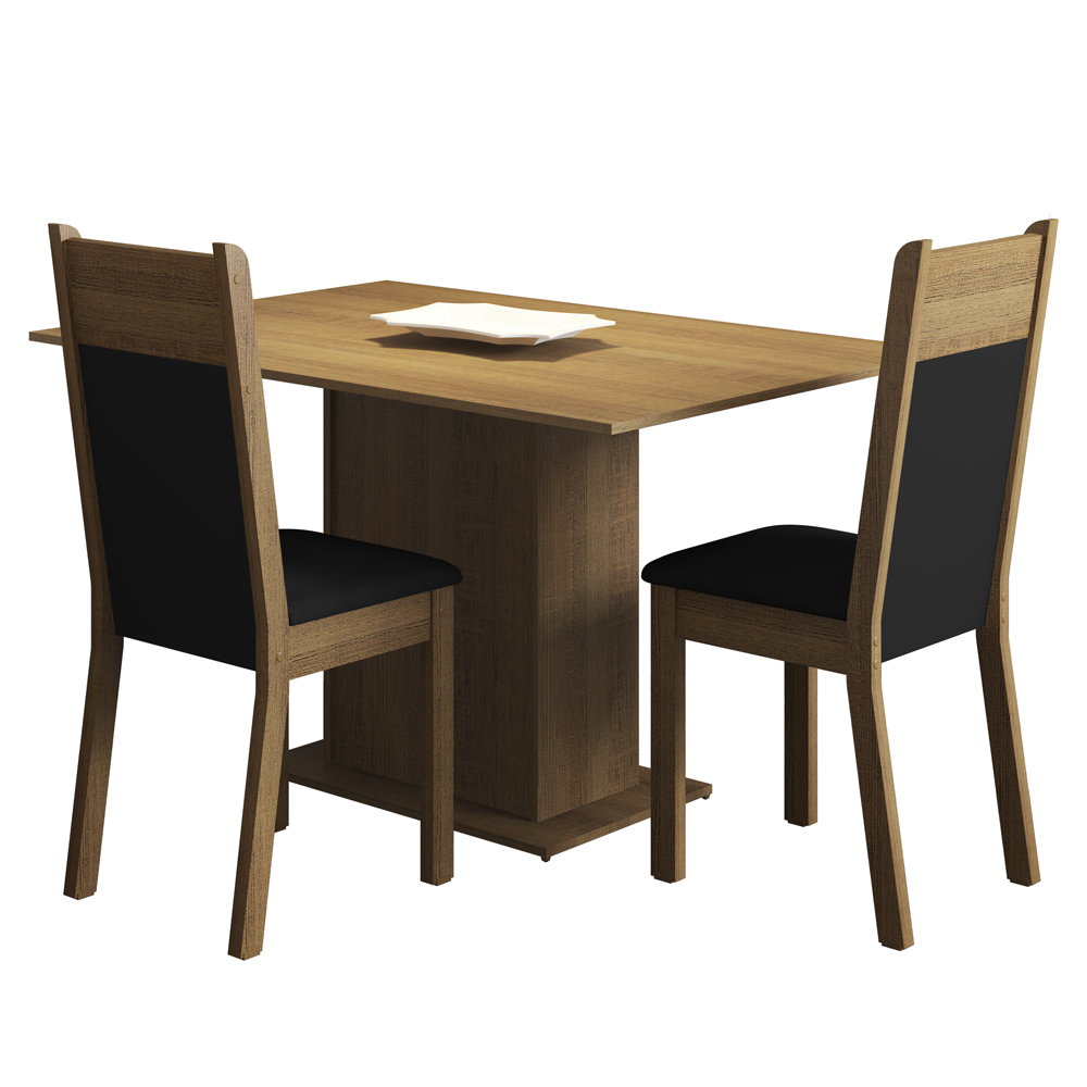 Conjunto Sala de Jantar Madesa Gabi Mesa Tampo de Madeira com 2 Cadeiras - Rustic/Preto/Sintético Preto